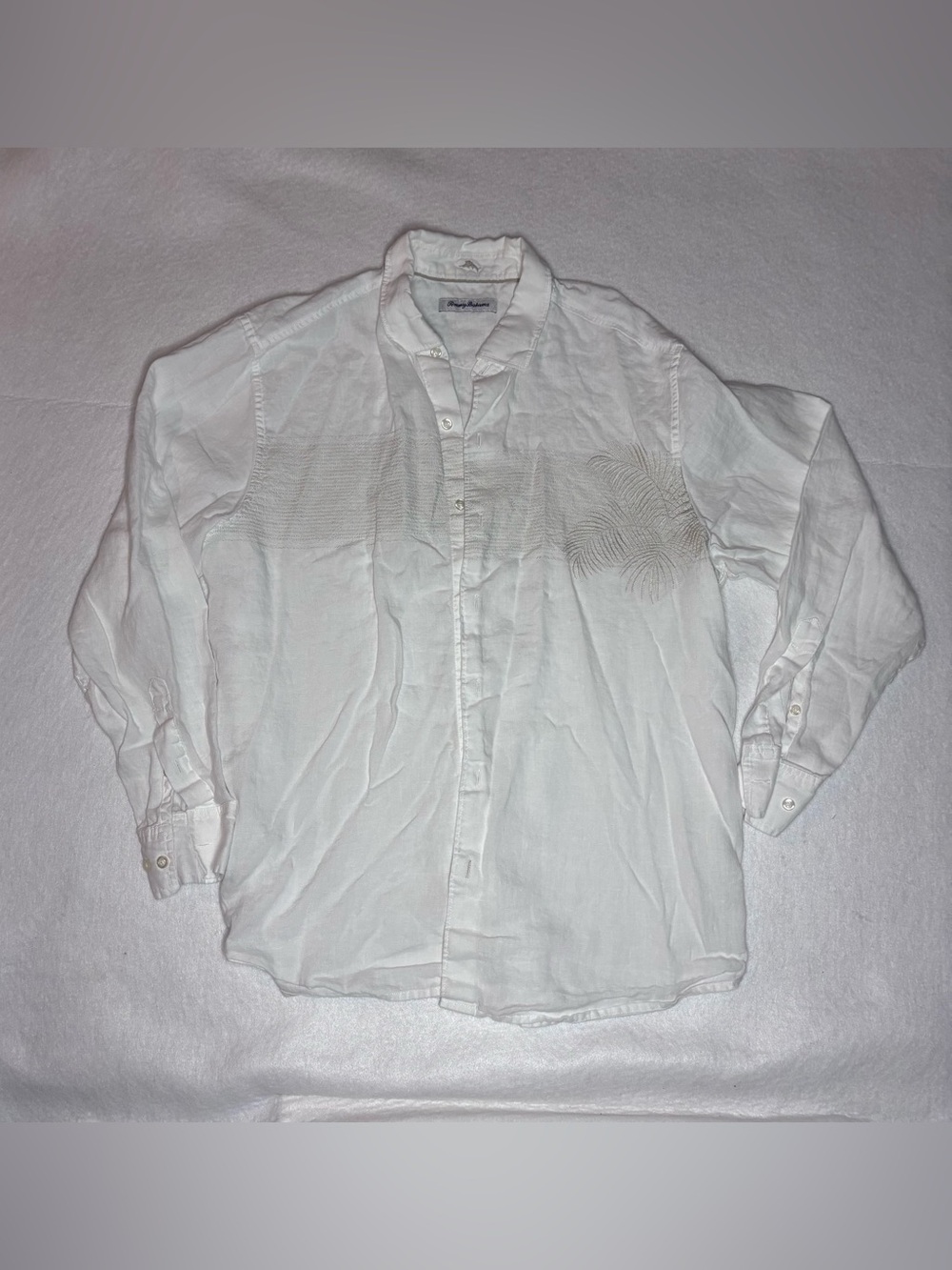 Tommy Bahama White 100% Linen Embroidered Button-Down Shirt Men’s Size